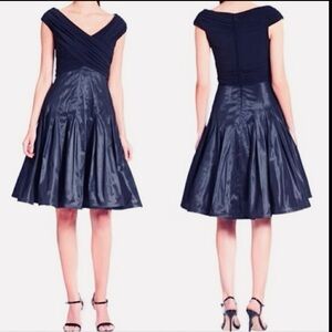 Tadashi Collection 100% Silk Taffeta Skirt, Fit-n-Flare, Navy Blue